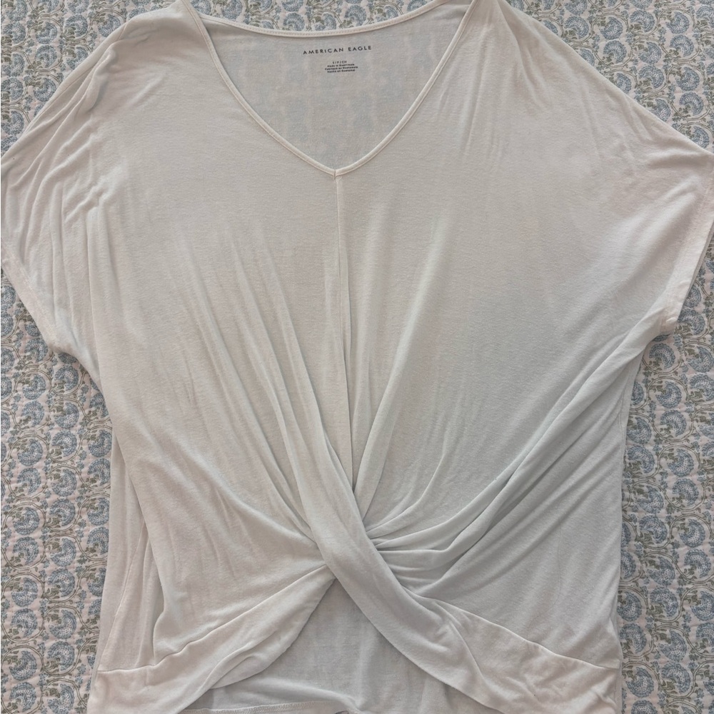 American Eagle Outfitters Women's White Twist Front Tee